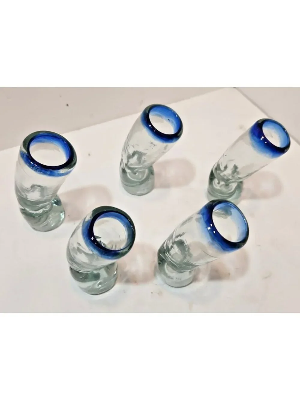 Mextequil Mexican Tequila Shot Glass Hand Blown Glass - Set of 5  2 oz- Bent